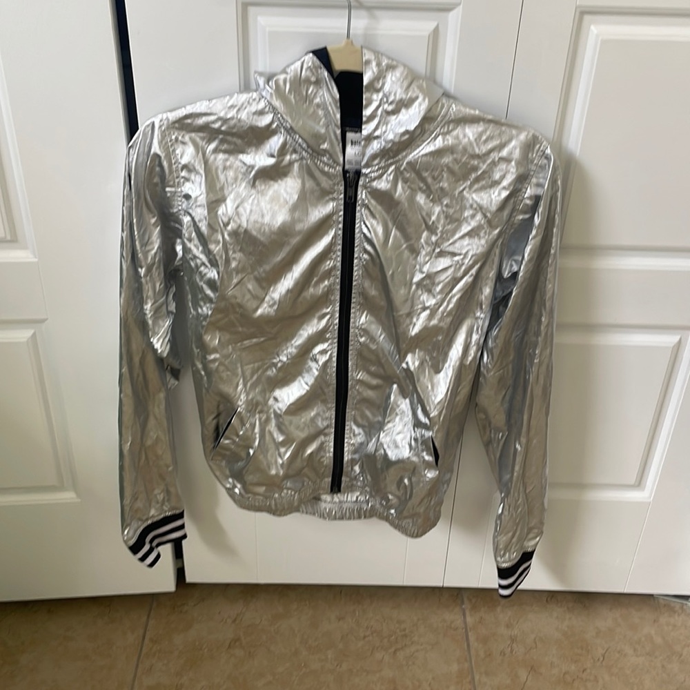 Batera hip hop costume jacket , size large child , metallic silver/black…
